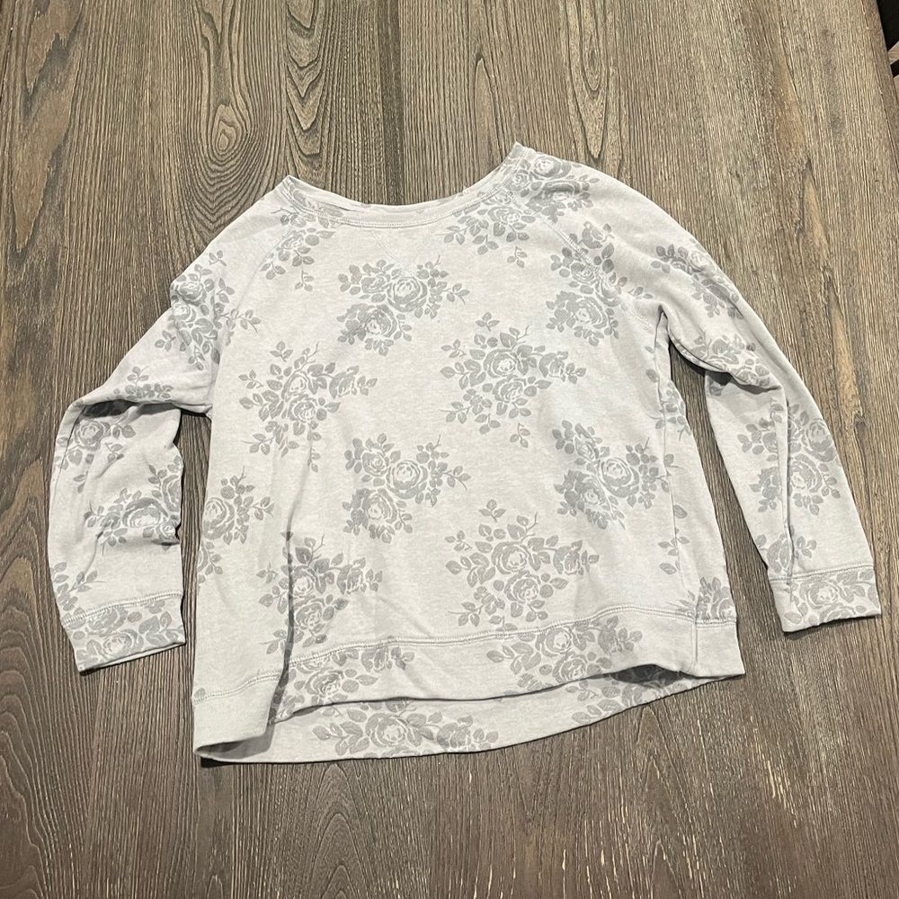 Massini Sweatshirt Pullover Crew Neck Long Sleeve Floral Print Gray Size L